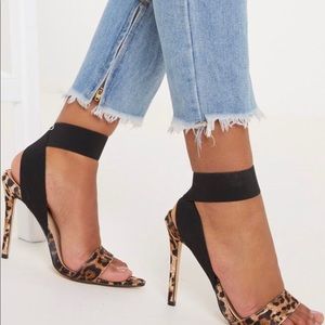 Leopard print heels with black bandage